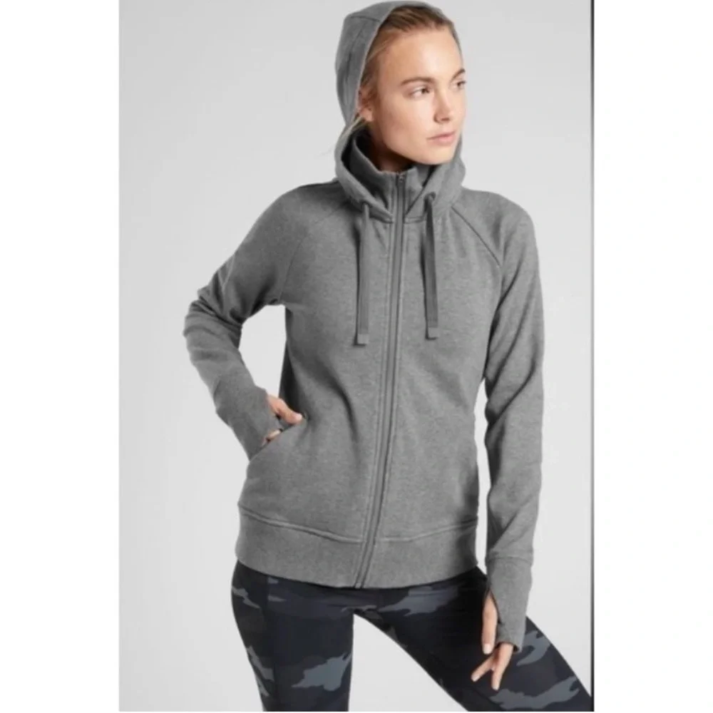 Athleta Triumph Hoodie Sweatshirt Womens Light Fog Grey - Picture 1 of 14